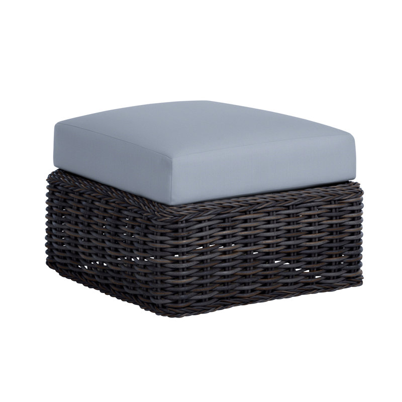 Soho Outdoor Ottoman with Cushion, No Welt, Arbour Chambray Dove Sunbrella®, Black
