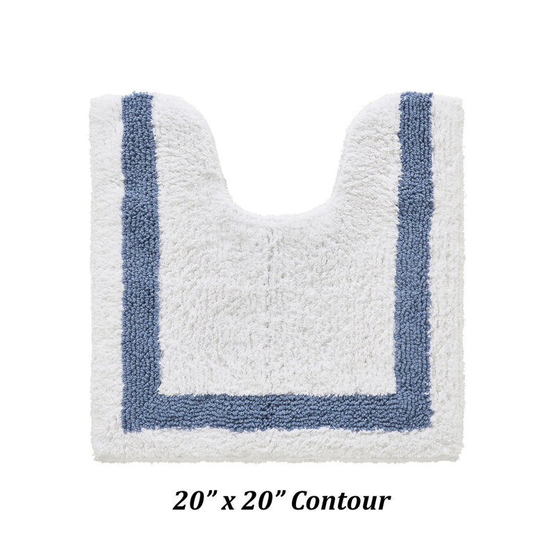 Tapis pour salle de bain Widman, Contour 20 po x 20 po, Blanc / bleu foncé