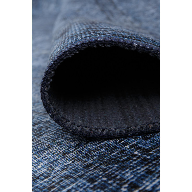 Tapis décoratif bleu marine à motif rétro, Rectangle 9 pi 11 po x 13 pi 2 po