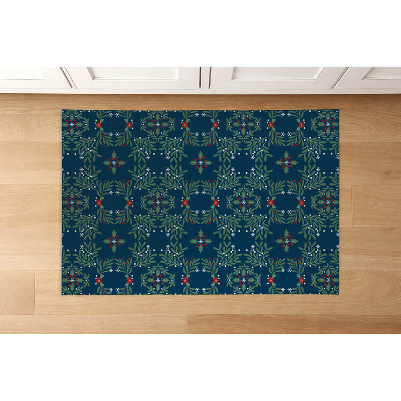 Tapis de cuisine Winter Mistletoe, Bleu très foncé, Rectangulaire 2 pi x 3 pi