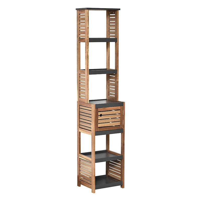 Tall Bathroom Storage Cabinet with Multiple Shelves and Vented Door, Brown and Grey - Elements Collection