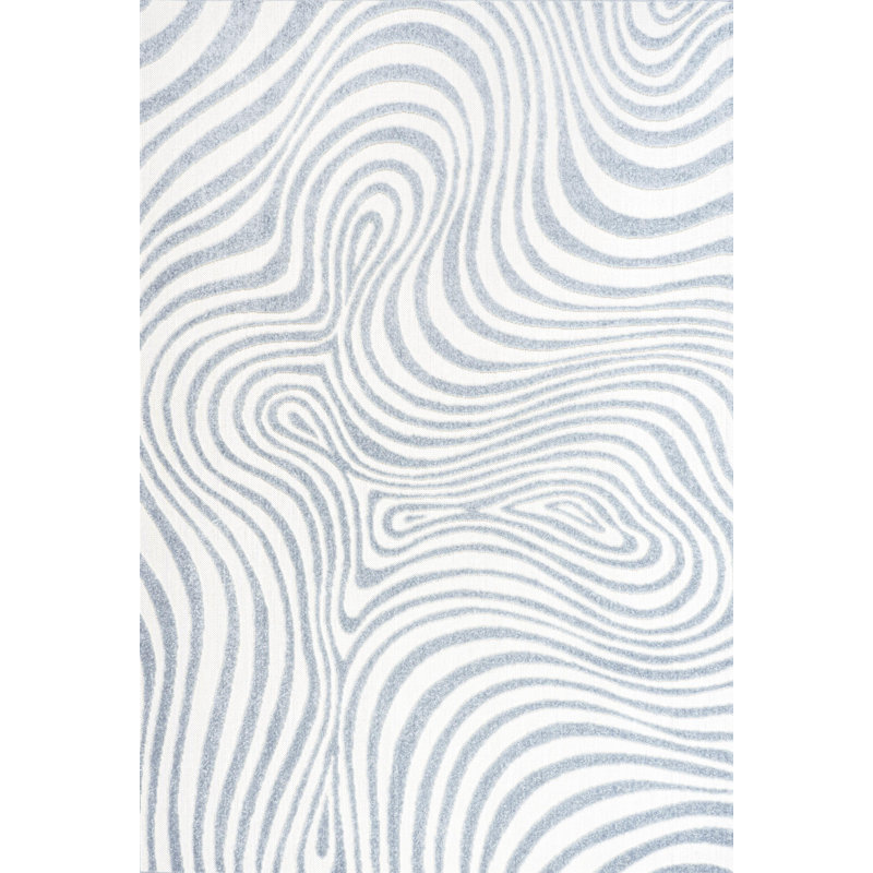 Maribo High-Low Abstract Groovy Striped Light Blue/Ivory Indoor/Outdoor Rug, Rectangle 6' x 9'