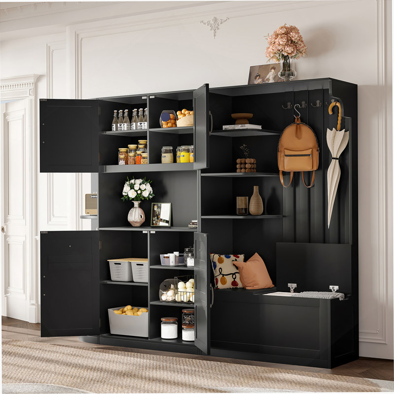 Armoire de vestibule multifonctionnelle de style divisé avec rangement et crochets, idéale pour le salon, la cuisine et le couloir, peut être utilisée séparément ou combinée