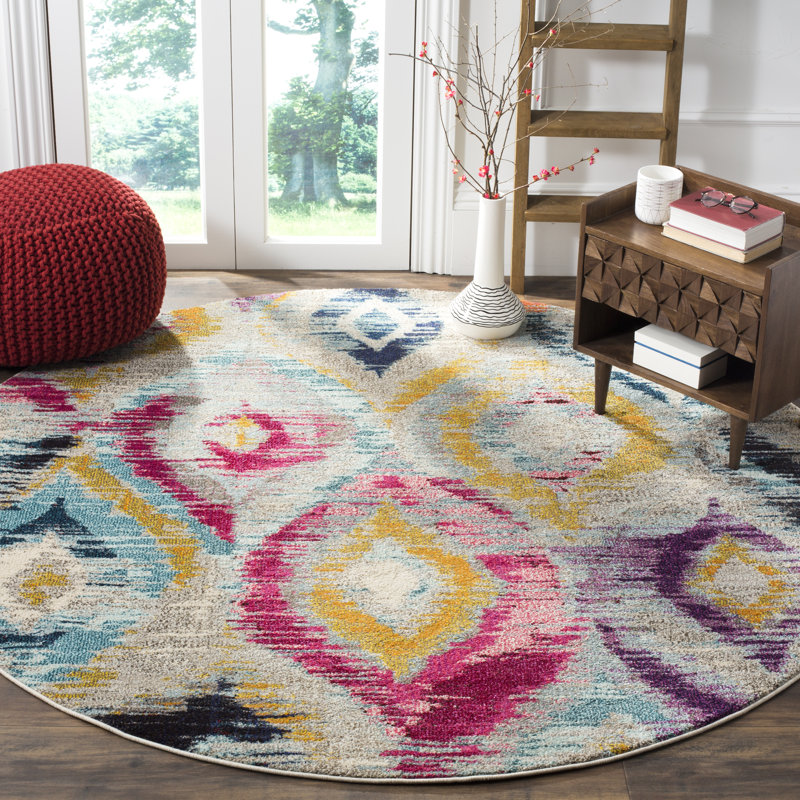 Nistler Area Rug In Grey Multi, Round 122cm