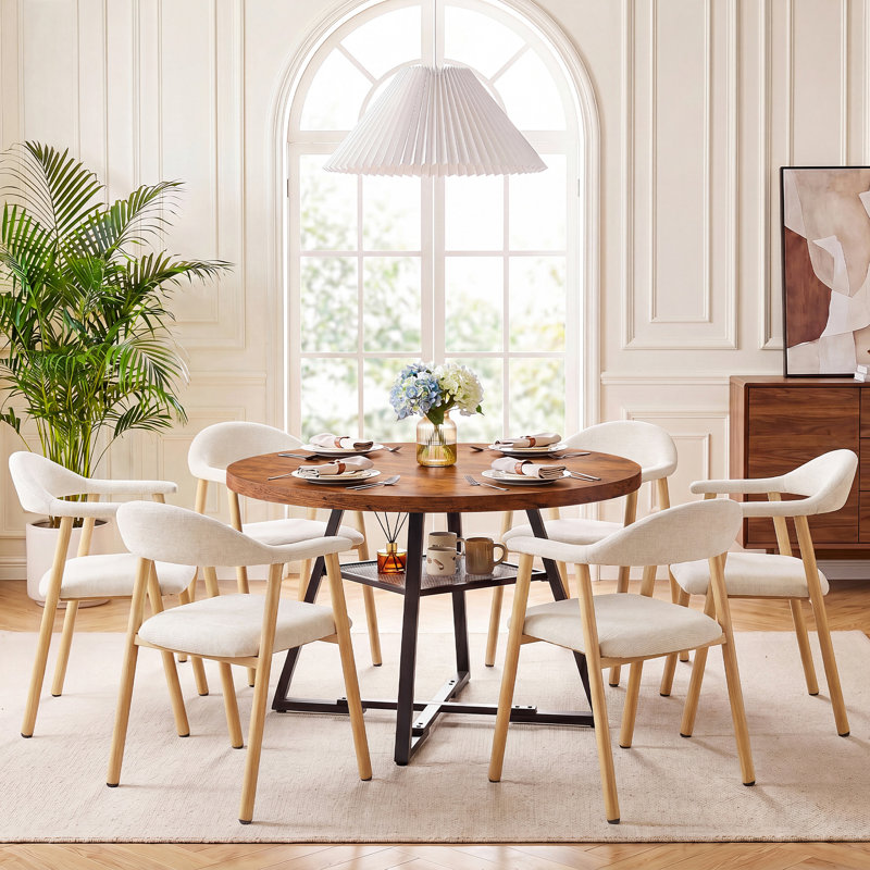 Ensemble de salle à manger 7 pièces Devane, 7 Pieces: Table, 6 Chairs, Brown, Beige/Light oak