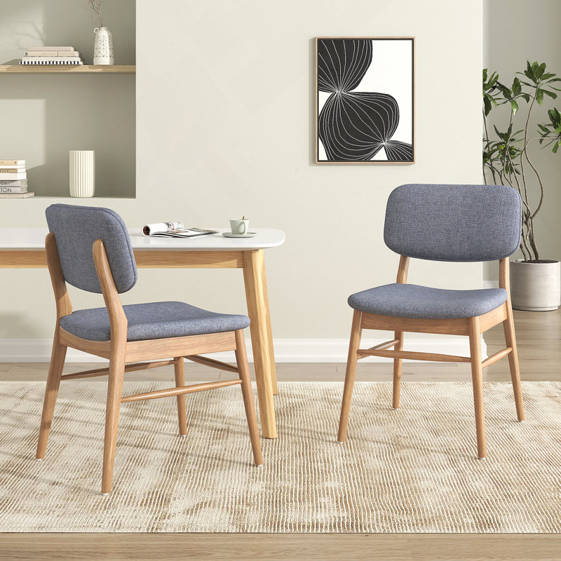 Ensemble de 2 chaises de salle à manger rembourrées Mid-Century avec structure en bois d'hévéa, noyer et gris clair, Natural