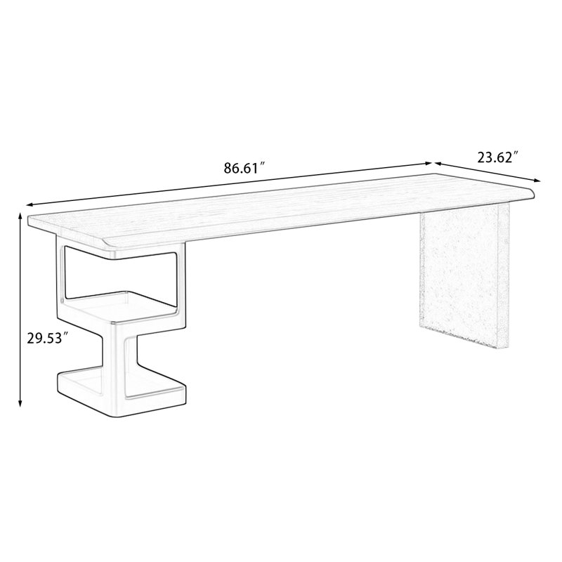 Bureau rectangulaire brun et noir en bois massif, H 29,53 po x l 86,61 po x P 23,62 po