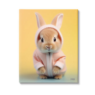 " Cozy Bunny On Yellow Wrapped Canvas " by RB