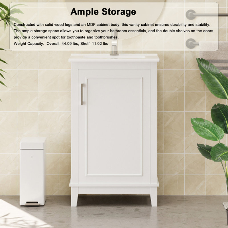 Meuble-lavabo simple 20 po avec plateau Makayla, Gris