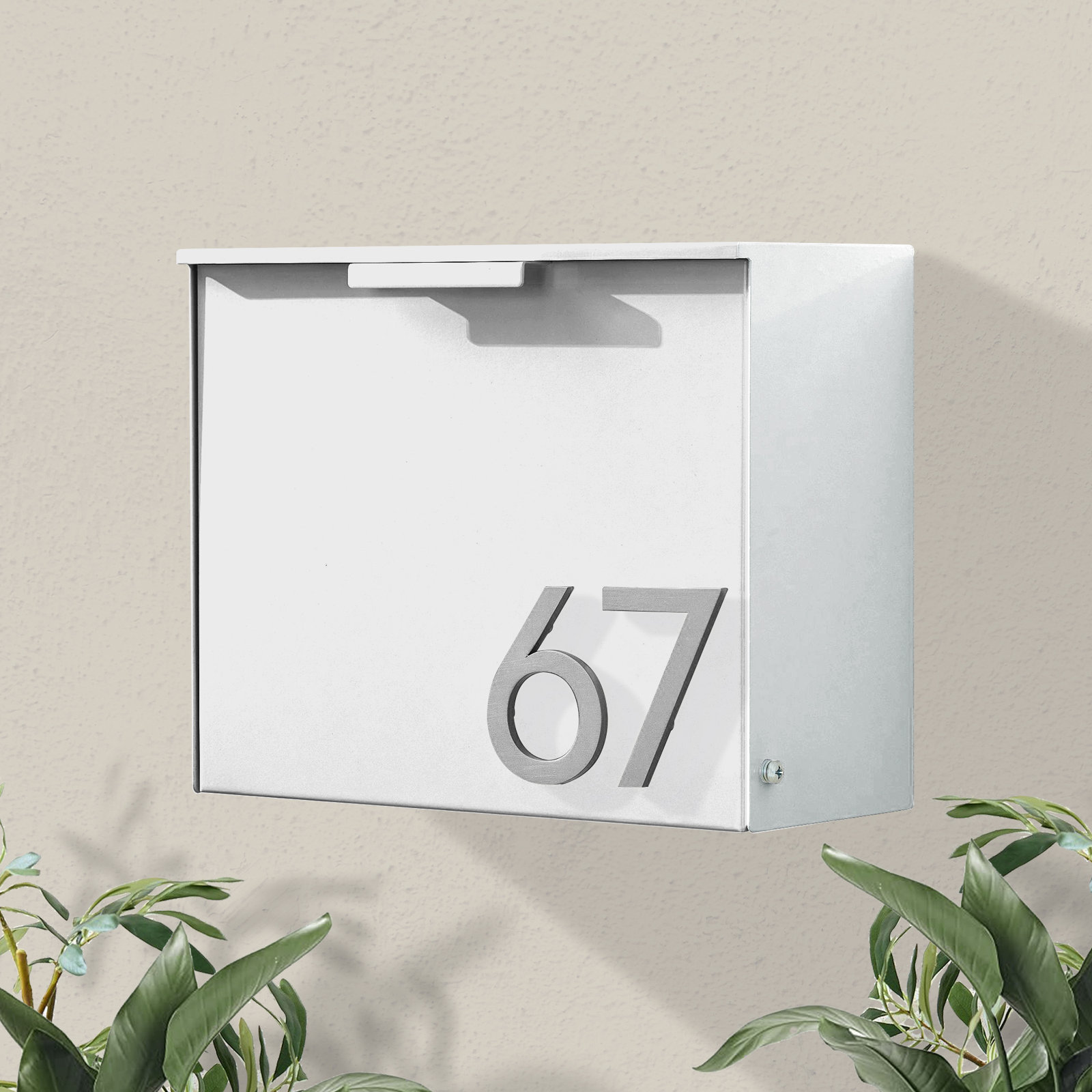 Wall-Mounted Steel Mailbox, White, Yes, Silver