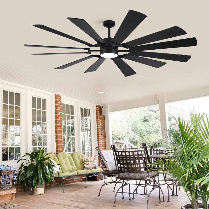 62/72 Inch Large Ceiling Fan with Light, Outdoor Ceiling Fan with Remote, Modern Industrial Ceiling Fan, Quiet Reversible DC Motor Indoor Outdoor Ceiling Fan for Living Room Bedroom Patio Porch