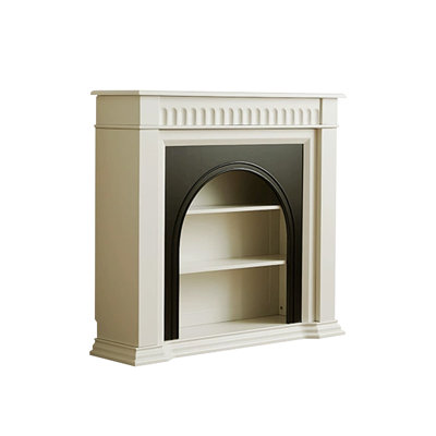 Beige Solid Wood Freestanding Fireplace