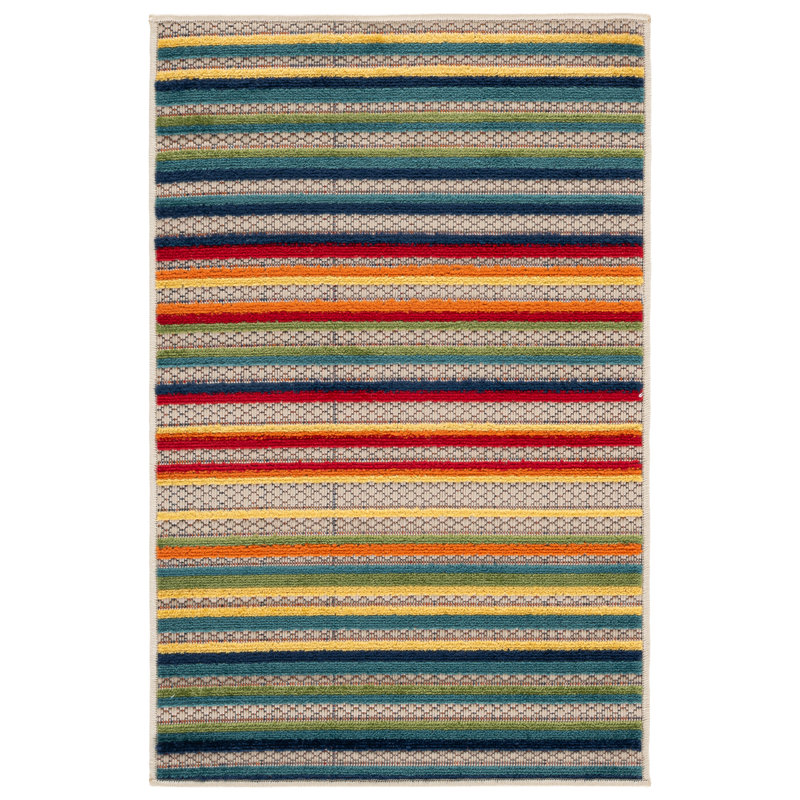 Tapis intérieur / extérieur rayé Kamari Performance, Rectangulaire 2 pi x 3 pi