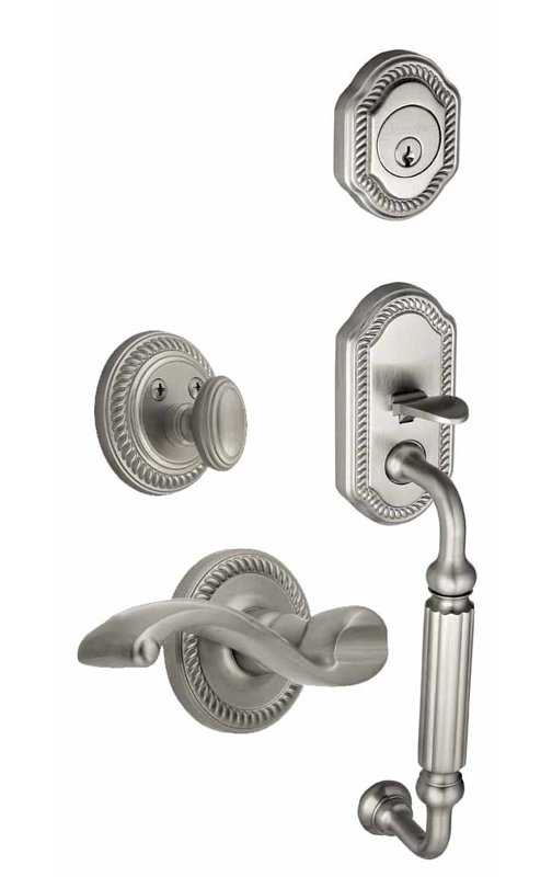 Newport Handle with Lever and Deadbolt and Rosette, Satin Nickel