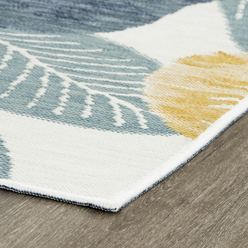 Tapis intérieur / extérieur en polypropylène tissé à plat réversible Willson - bleu marine et jaune, Rectangle 2 pi x 3 pi