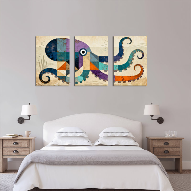 Tableau abstrait géométrique en toile tendue (paquet de 3), H 18 po x l 36 po