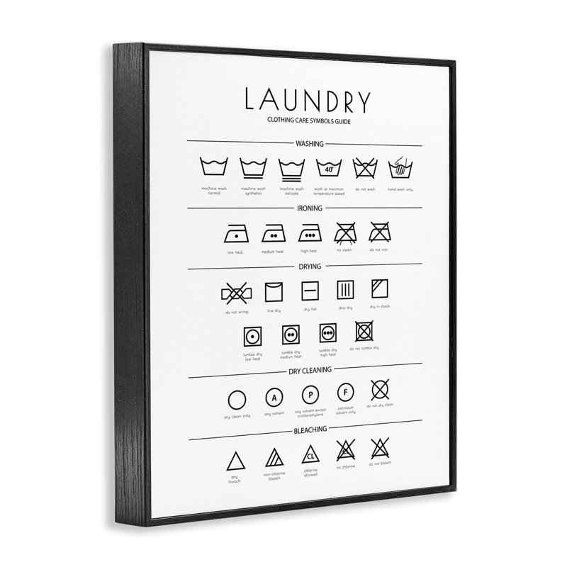 Laundry Cleaning Symbols Minimal Design XXL Black Framed Giclee Texturized Art by Martina Pavlova, 30" H x 24" W