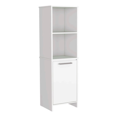 Kitchen Pantry, Two External Shelves, Single Door Cabinet, Two Interior Shelves White