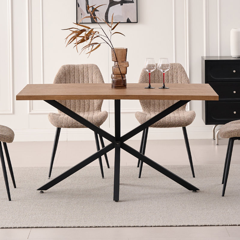 55.1" Rectangle Dining Table for 2 4, Small Mid Century Modern Kitchen Table with Metal Cross Legs for Apartment, Dining Room
