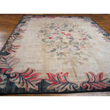 Ivory Room Size Antique European Floral Medallion American Hooked Rug