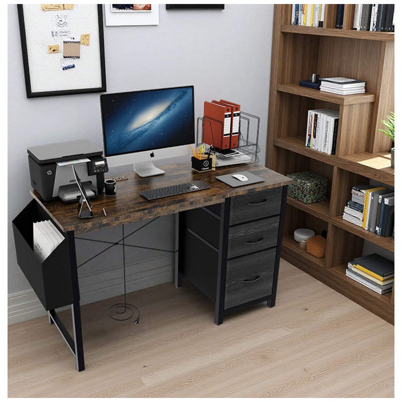 47.3"Office Desk With Power Outlet,3 Drawers,Side Pocket, Study Desk Easy To Assemble,Frame Stability Reversible For Home Desk, Company Computer Desk, Game Table,Vanity Table
