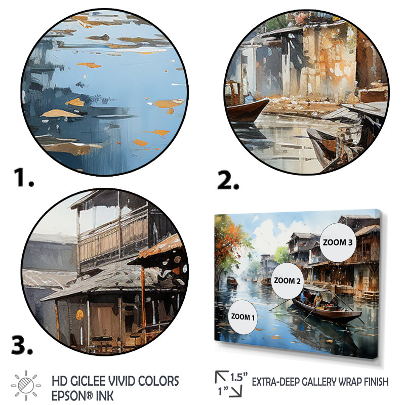 «Boat In Vietnam Floating Markets II», reproduction d'art sur toile, Toile tendue, H 34 po x l 44 po x P 1,5 po