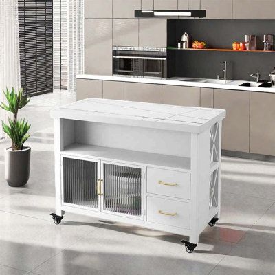 White removable marble catering storage island