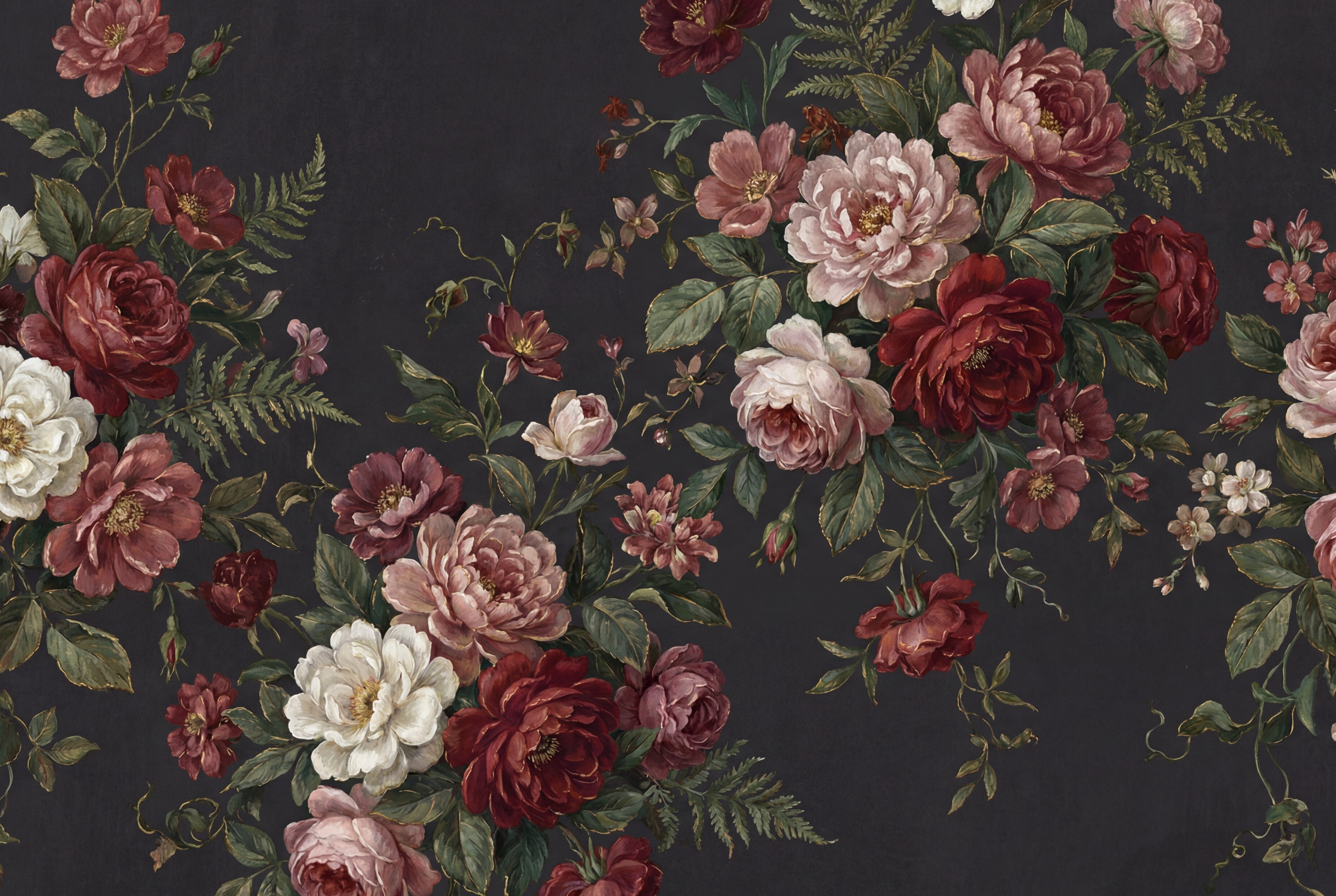 Lark Manor™ Vintage Floral Wallpaper Roses Dark Wall Mural | Wayfair