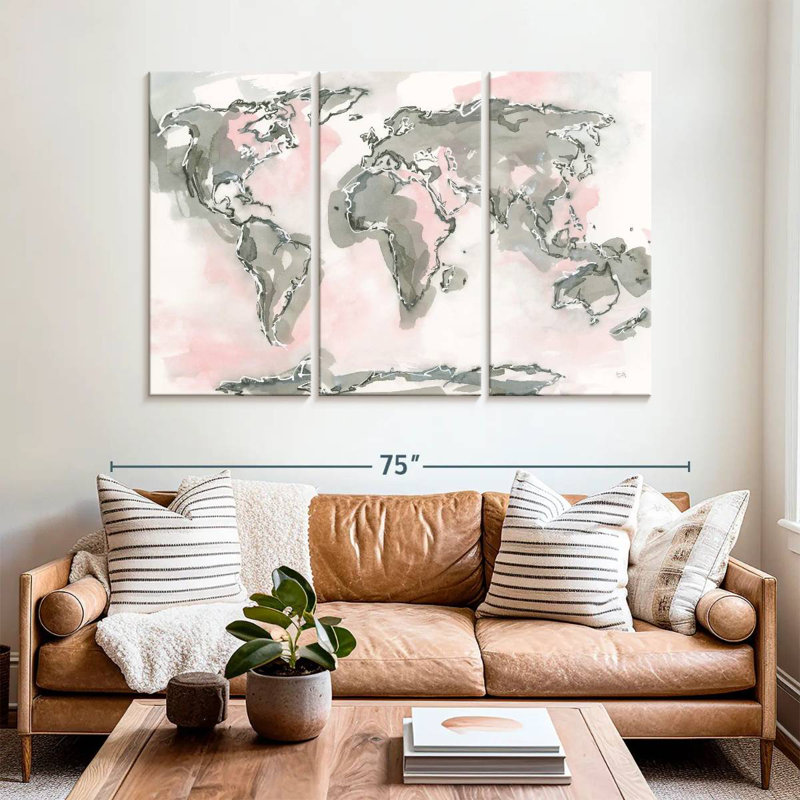 Carte du monde Aliaz rosé, H 42 po x l 65 po