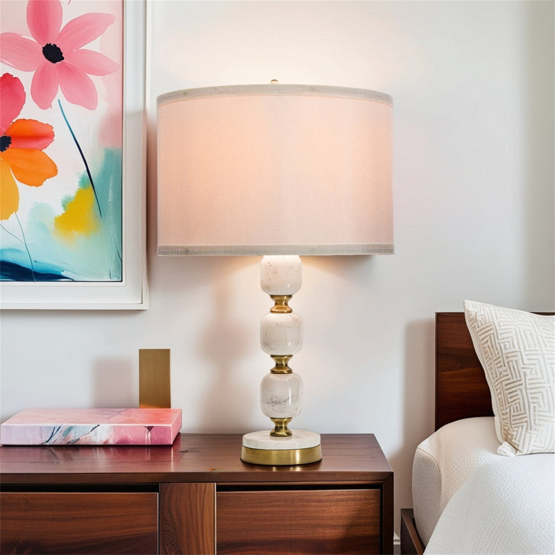 D15X26.5" Table Lamp With Marble Base And Metal Frame (Lampshade Assembly Required)
