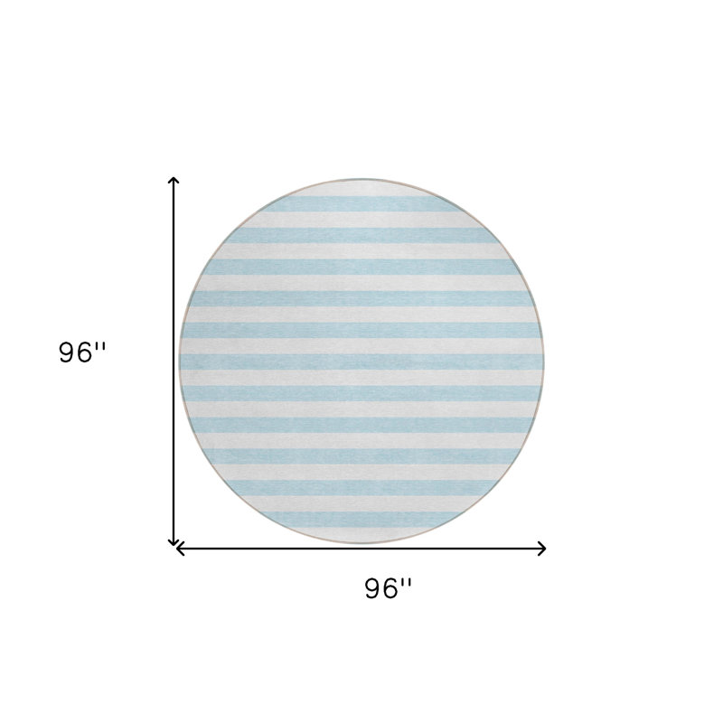 Tapis extérieur rond 8 po rayé lavable antidérapant bleu ciel