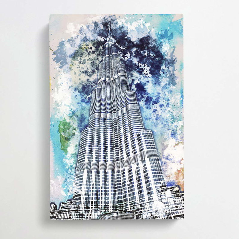 Burj Khalifa Skyscraper Dubai In Abstract - Wrapped Canvas Painting, 76cm H x 50cm W x 3cm D