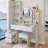 Full Body Mirror Cabinet + Round Mirror LED Vanity Table + Cushioned Stool, 17" diameter LED Mirror, Touch Control, 3-color, Brightness adjustable, Large Desktop, Multi-layer High Capacity Storage-238098386
