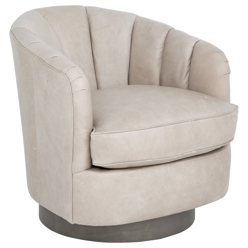 Fauteuil demi-tonneau pivotant en cuir Tipsy, Laiton brillant, Cuir véritable poterie