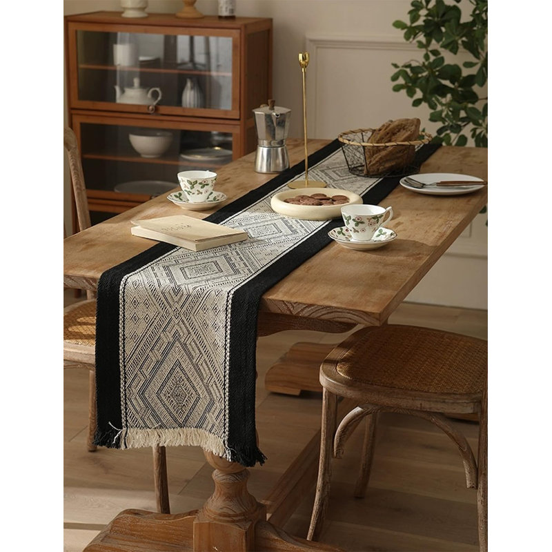 Chemin de table en mélange de coton Emerald, L 14 po x L 72 po, Noir