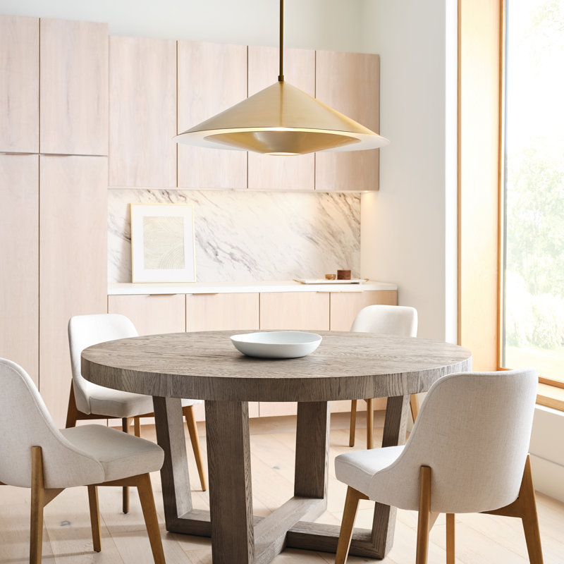 Kelly Wearstler Echo 1 Light Dining Room Pendant With Sandblast Inside Clear Outside Shade, Burnished Brass