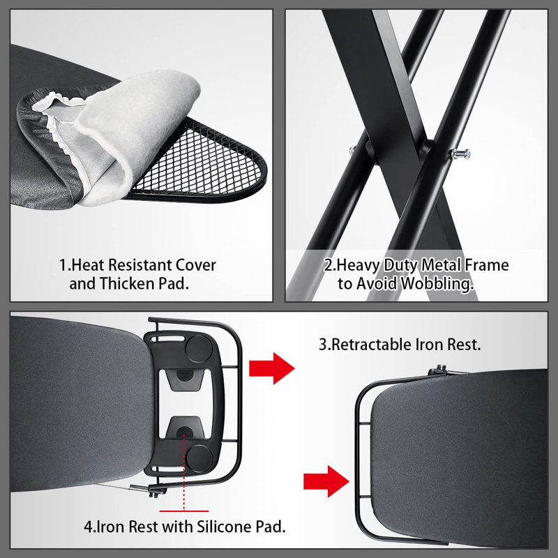 Extra Wide Black Steel Freestanding Ironing Board with Sleeve