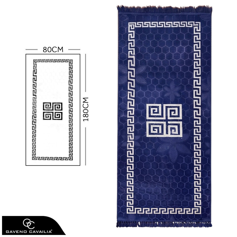 Rectangle Geometric Shapes Washable Area Rug, NAVY, Runner 80 x 180 cm