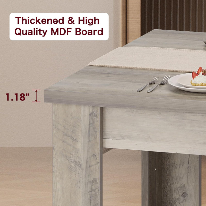 63'' Dining Table For 4-6, Dining Room Table With 1.18" Thickened Tabletop, Gray, 30.12”H x 63”L x 31.54”W