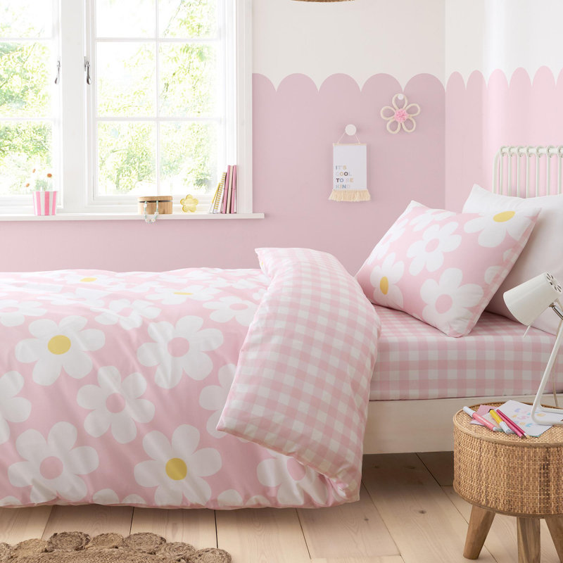 Retro Daisy Chequered Microfiber Fitted Sheet