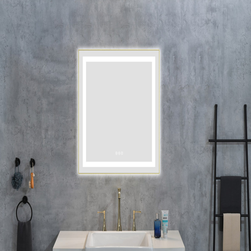 Miroir de salle de bain DEL, Doré, 24 po x 30 po