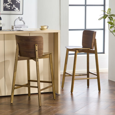 Indoor Wooden Barstool, Walnut Finished, Set Of 2