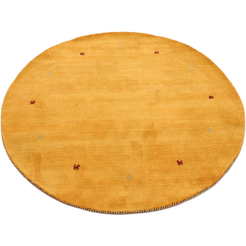 Handwoven Wool Gabbeh Uni Yellow Rug, Round 120cm