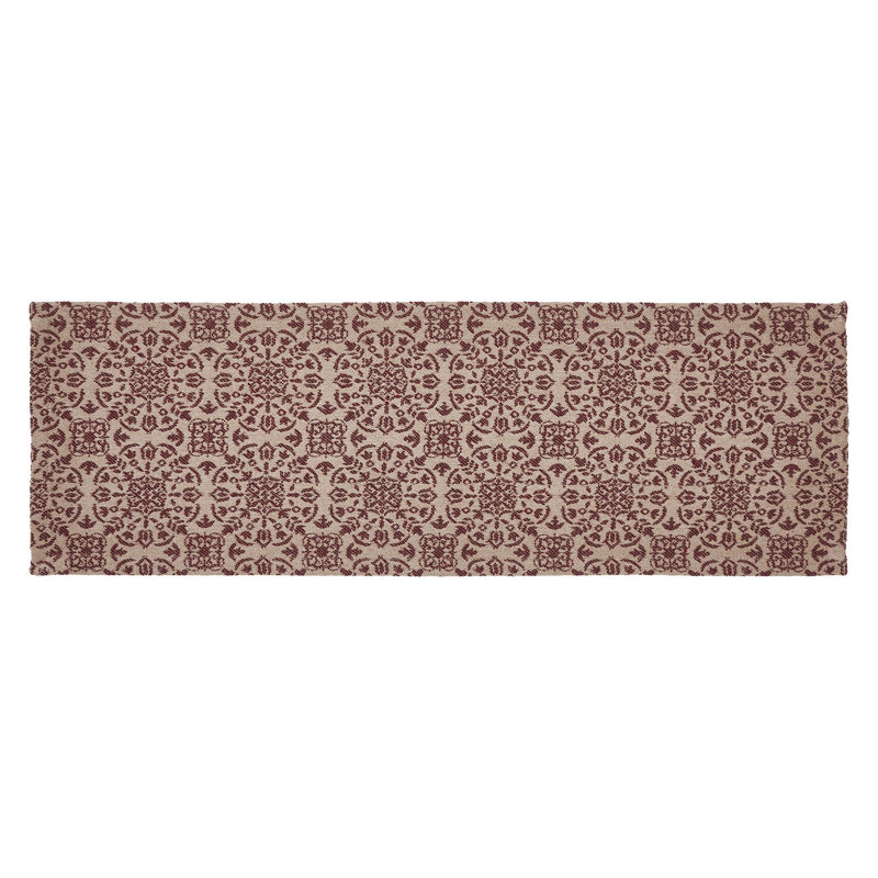  Custom House Rectangle Geometric Table Runner, Tan/Red, 24" x 8"