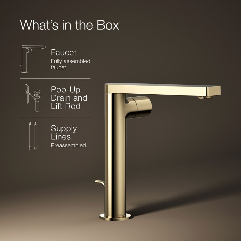 Single-Handle Bathroom Faucet with Drain Assembly, Vibrant French Gold