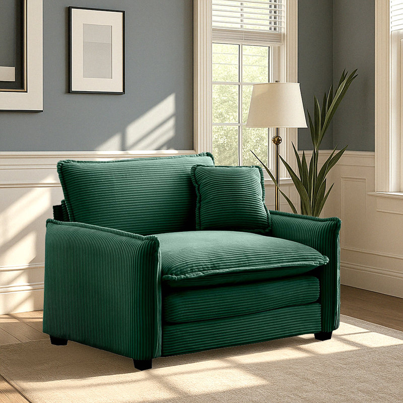 Fauteuil en velours côtelé 46 po Clevenger, Vert