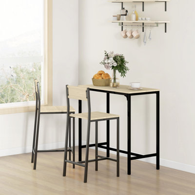 HOMCOM 3 Piece Bar Table and Chairs, Industrial Dining Table Set for 2, Counter Height Kitchen Table with Bar Stools, Breakfast Table Set for 2 for Sm by 17 Stories