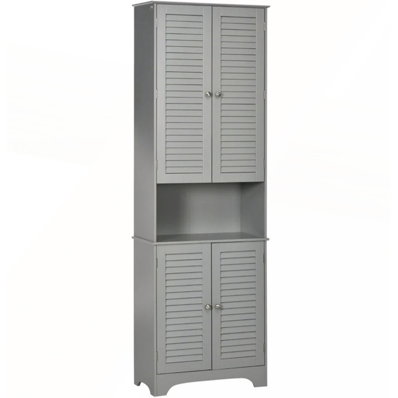 Armoire de rangement autoportante haute et étroite avec portes et tablettes réglables, Gris