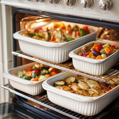 3-Piece Ceramic Casserole Dishes, Rectangular Bakeware with Wide Non-Slip Handles, Reactive Glaze, Oven Safe Lasagna Pans, Wedding Registry & Holiday Gift(White)