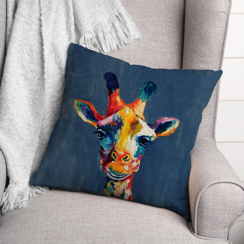 Housse de coussin pour l’extérieur à motif de girafe, Bleu